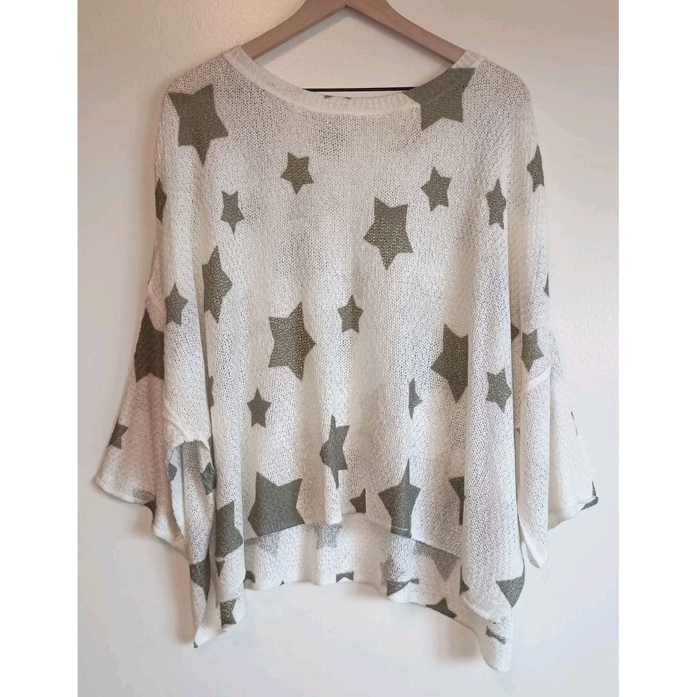 POL Star Print Oversized Open Knit Sweater Top Boho Slouchy M